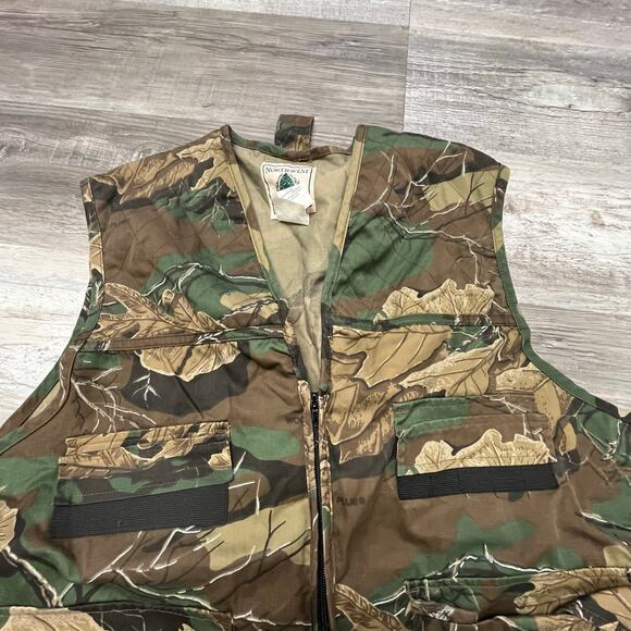 Vintage Northwest Territory Vest Hunting Camo Men's 2XL Cargo 90s Green Brown - Picture 3 of 7